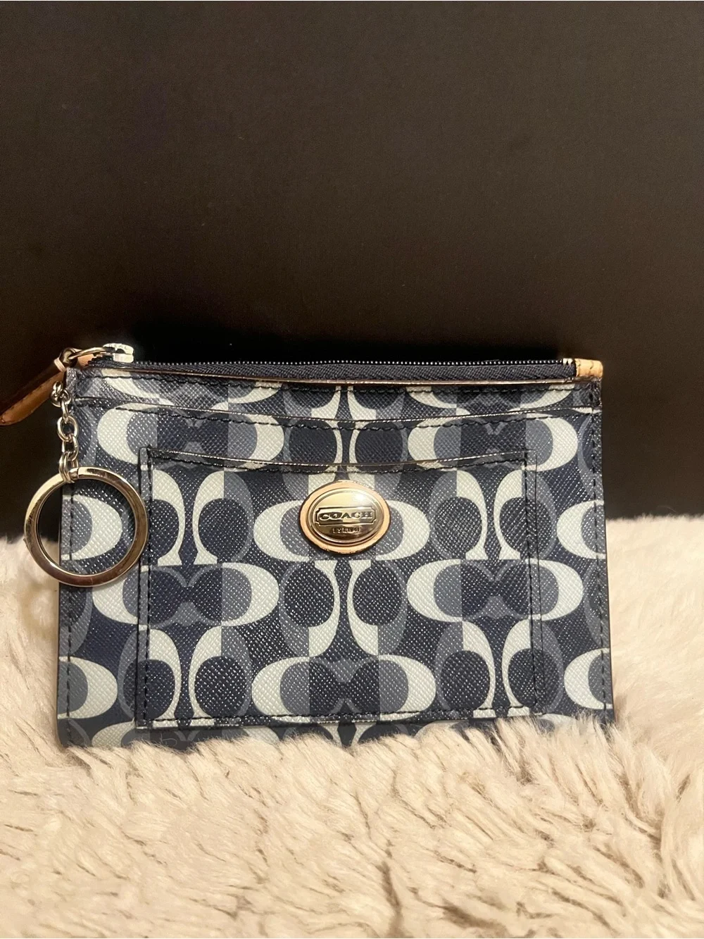 Coach Peyton Navy Signature Dream C Card Case with Gold Plaque